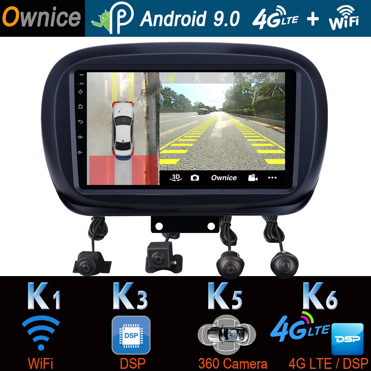 360 ° панорамный Android 9,0 4G+ 64G gps радио авто CarPlay SPDIF DSP Автомобильный мультимедийный плеер для FIAT 500X