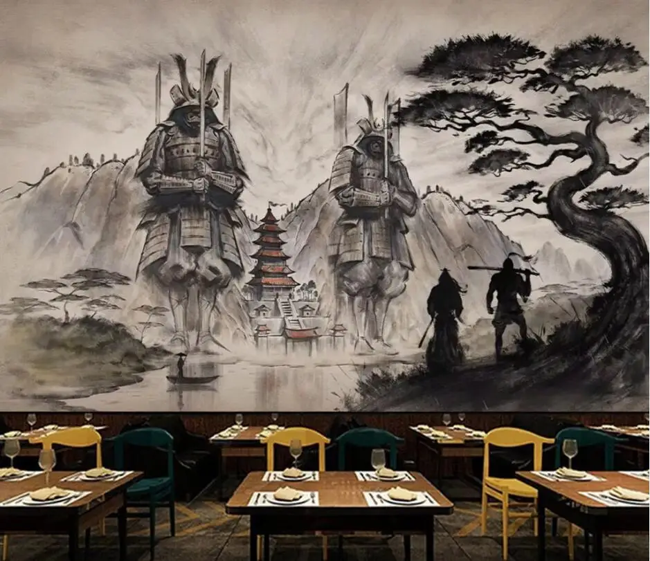18757194 Обои на заказ, фреска, самурайская серия, черный и белый ukiyoe warrior lahu, ресторанный инвентарь, бар, 3D фоновая стена - Цвет: 18757194