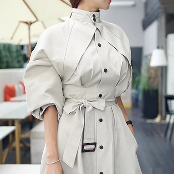 

Hchenli women double button comfortable loose a-line trench coat professional temperament outdoor warm long trench