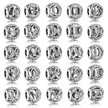 

925 sterling silver for Pandora 26 English alphabet full diamond beads bracelet accessories diy beaded wholesale lots bulk