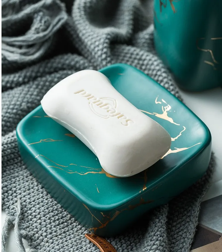 Wedding Gift Ceramic Mug Set Imitation Marble Ceramic Bathroom five-pieces Set with Ceramic Tray Soap Dish Bathroom Decoration