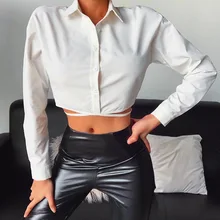 Women's Blouse Shirt Crop Tops Fashion Casual Spring Summer Long Sleeve Button Lace Up Shirts Slim Fit Top