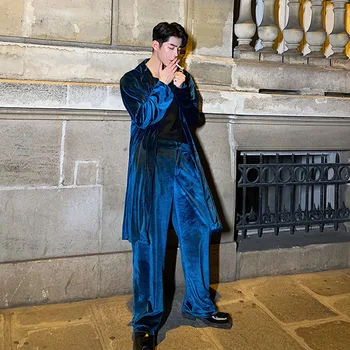 

Men Velvet Streetwear 2PCS Sets (shirt+pant) Male Women Vintage Long Sleeve Loose Casual Shirt Style Coat Cardigan Overcoat