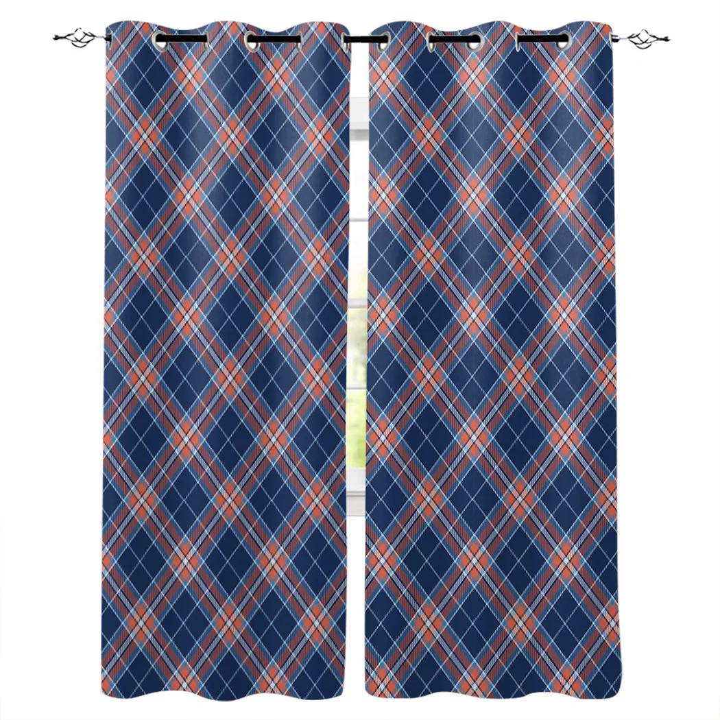 

British Style Blue Orange Geometric Curtains Window Living Room Curtains High Blackout Curtain Thick