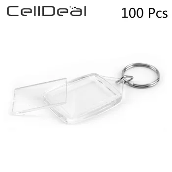 

CellDeal 100pcs Acrylic Plastic Blank Keyrings Insert Photo Passport Key Rings 3 Sizes Key Rings Keychain DIY Transparent Square