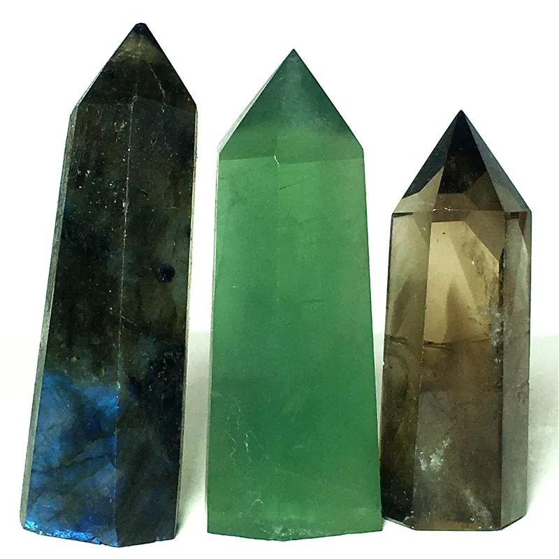 

(65-75mm) Natural fluorite +Labradorite +smoke quartz crystal wand