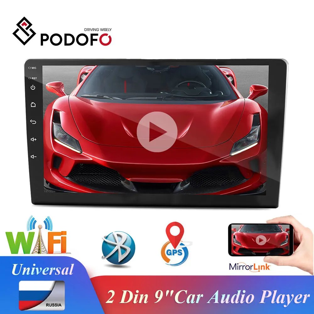 Автомагнитола Podofo мультимедийный MP5 плеер на Android с 9 &quotэкраном GPS Bluetooth Wi Fi USB FM