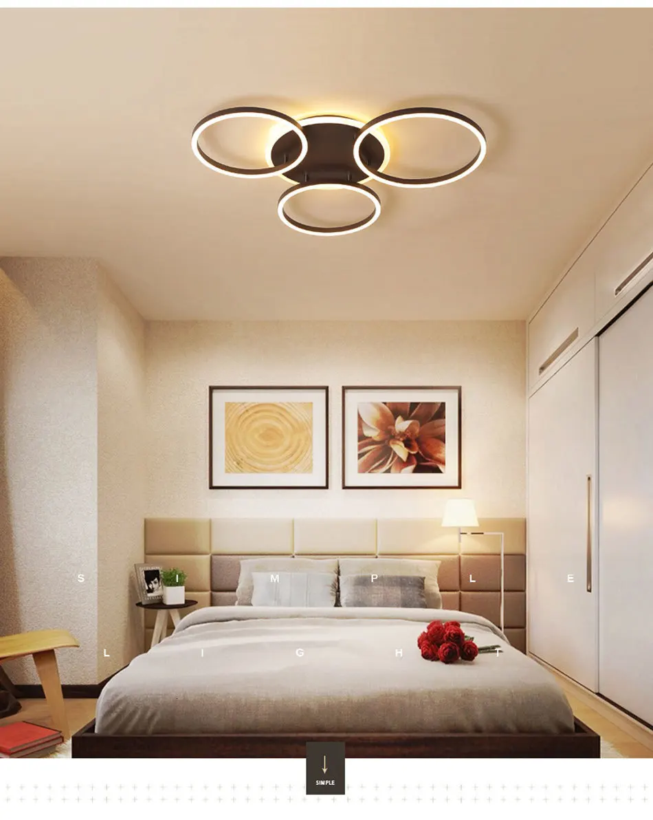 Surface Mounted Led Chandelier White&Coffee Body Modern Led Chandelier Lighting Living room Bedroom Kitchen Dining room L