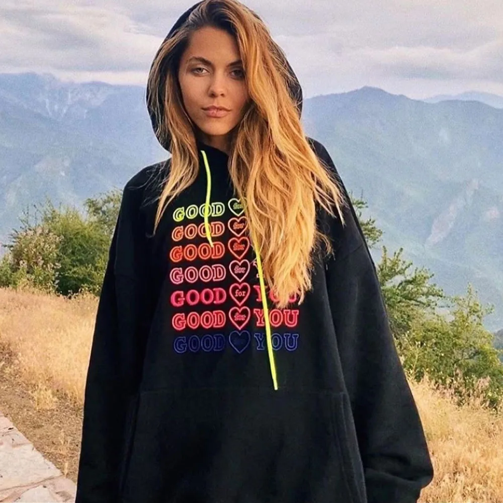 

Good for You Letter Print Hoodies Plus Velvet Sweatshirt Men and Women Harajuku Fleece Hoodie Korean Style Hip Hop Streetwear
