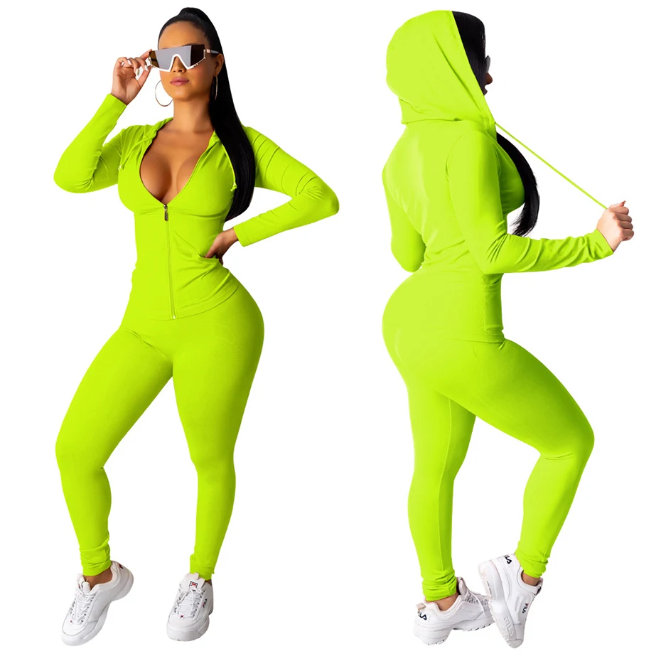 Two Piece Set Tracksuit Women Festival Clothing Fall Winter Top+Pant Sweat Suits Neon 2 Piece Outfits Matching Sets