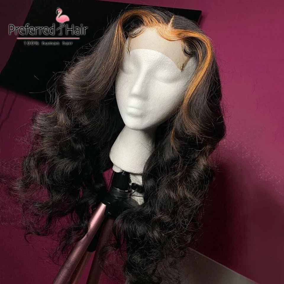 Highlight Wig Предпочтительный предварительно выщипанный 613 полный парик шнурка человеческих волос бразильский Remy Омбре парик фронта шнурка предварительно выщипанный свободные глубокие волны парики для женщин - Цвет: Highlight Wig