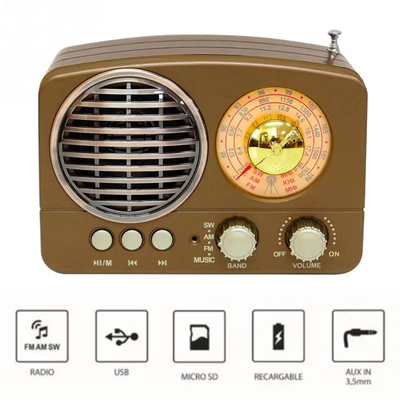 

Portable Multifunction Retro Radio M-161BT USB Rechargeable MIni Bluetooth Speaker AUX TF Card AM FM SW MP3 Music Player