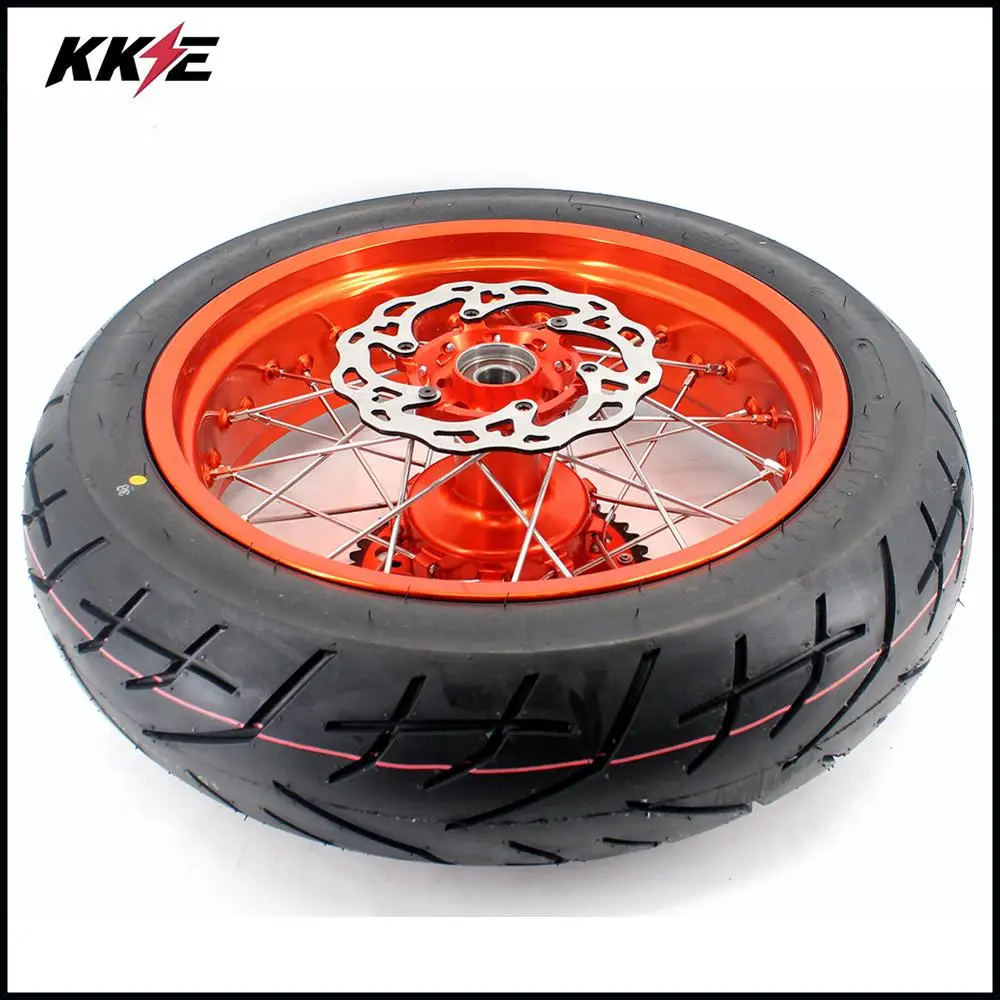 KKE 3,5& 4,25 Cush привод супермото колеса с CST шины Набор для KTM 690 SMC 2007-2011 оранжевые диски серебряные спицы