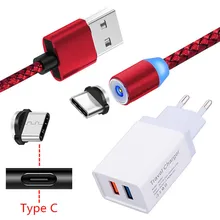 Для samsung S8 S9 A20E huawei P20 lite P30 mate 20 9 Pro honor 9X Redmi Note 7 Магнитный кабель для зарядки типа C светодиодный настенный USB зарядное устройство