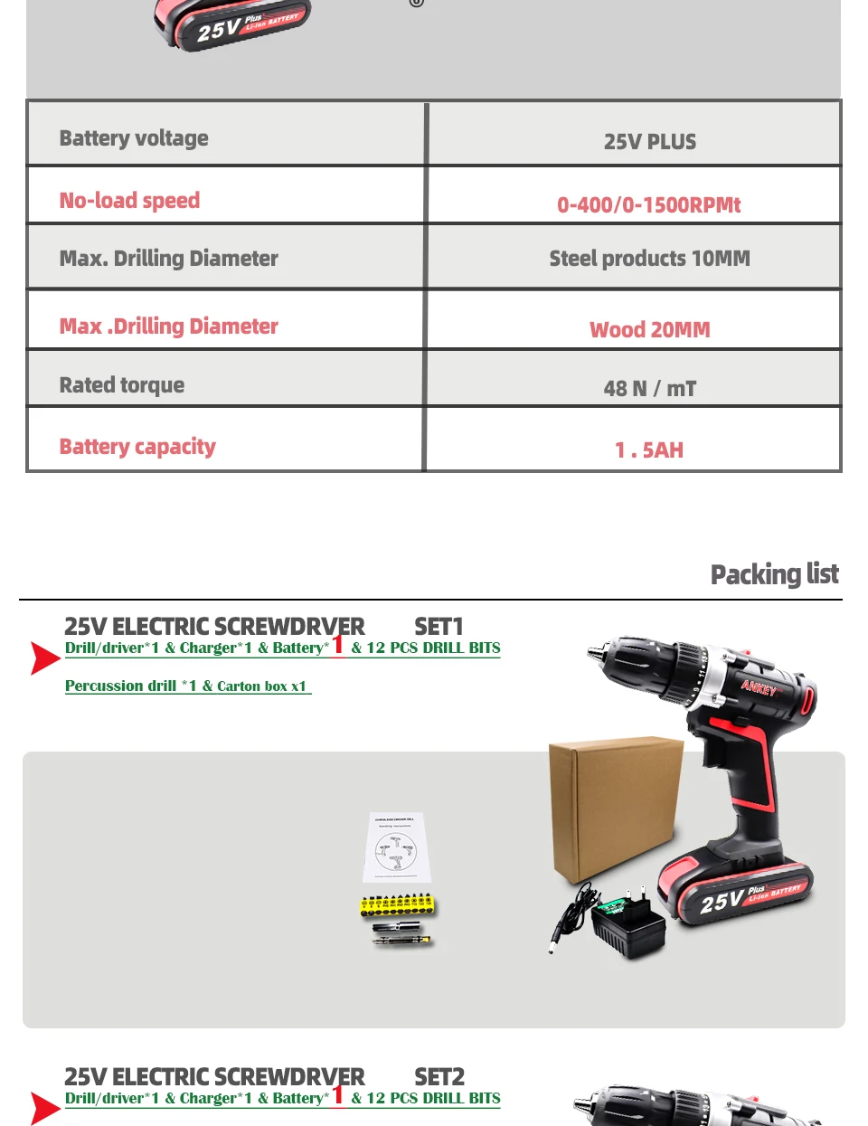 25V Plus Electric Drill Power Tools Screwdriver Cordless Mini Battery Drilling Screwdriver Tool Electric Rotary Drill Hand Bit