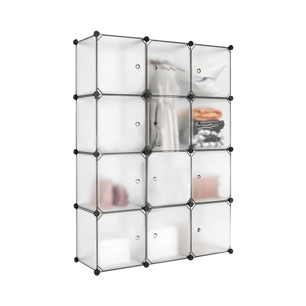 Interlocking Plastic Wardrobe Cabinet Cube Storage Organizer with Translucent Curly Patterned Doors DIY Portable Storage C03