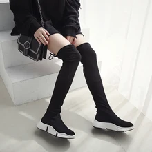 LZJ NEW Women Boots Autumn Winter Ladies Fashion Flat Bottom Boots Shoes Over The Knee Thigh High Knitting Wool Long Brand Boots