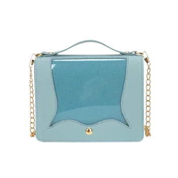 

Summer High Quality Messenger Crossbody Bag Women Flap Sweet Bule Leather Sequins Transparent Patchwork Office Lady Handbags