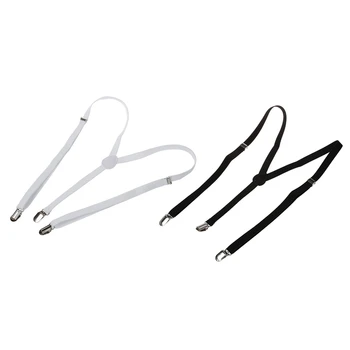 

2 Pcs Adult Adjustable Metal Clamp Elastic Suspenders Braces Black & White