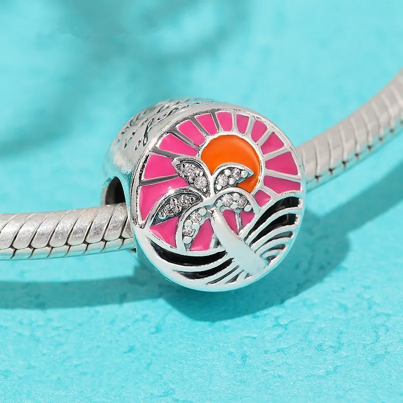 BE471 Summer collection Ocean Life Mixed Enamel& Multi-Colored charms 925 sterling silver Orchid beads fit bracelets diy fine jewelry - Цвет камня: BE471