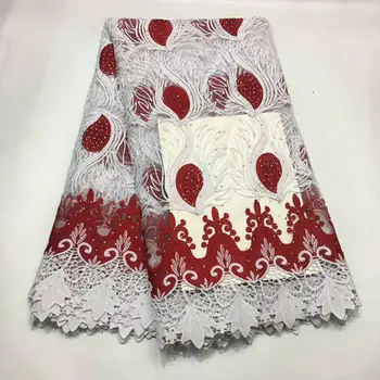 

White with Red African Nigerian Lace Fabric 2019 New Latest High Quality Swiss French Embroidery for Women Dress Wedding CJA001