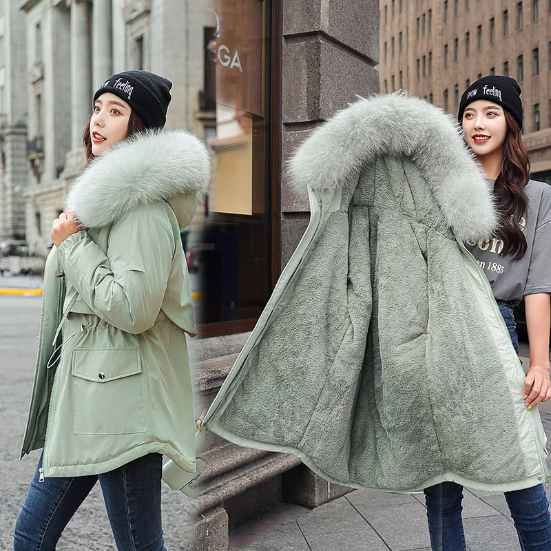 

Fashionable Warm Cotton Liner Hooded Down Parkas Coat Winter Jacket Women Adjustable Waist Fur Collar Jacket Parka 2020 New