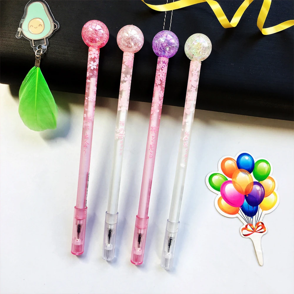 

1Pc Creative Cherry Blossoms Color Crystal Ball Gel Pen 0.5mm Black Ink Writing Pens School Office Supplies Stationery