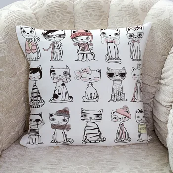 

Cat Hipster Animal Cartoon Pillow Covers Cases Cushion Pillowcase Square Print