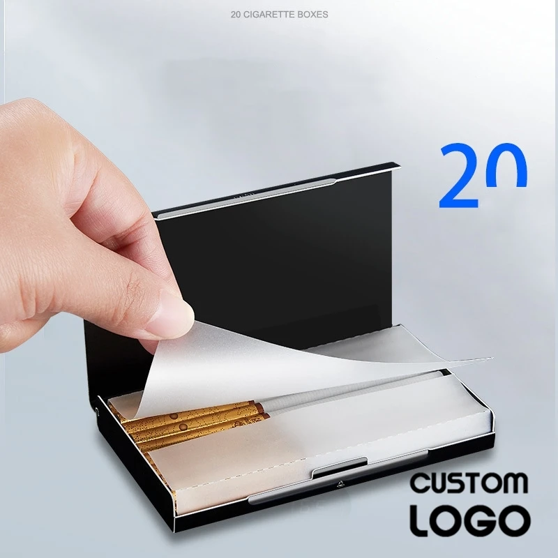 

Laser Engraved LOGO Cigarette Case Personality Metal Men Smoking GIft Tobacco Case Box Cigaret Capacity Storage Container Case
