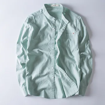 

Men's Cotton Linen Autumn Shirt Casual Stand Collar Long Sleeve Shirt Imitation Slim Solid Color Men's Shirt