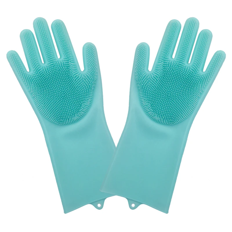 Пара перчаток для мытья посуды кухонные силиконовые перчатки для чистки Волшебные силиконовые перчатки для мытья посуды щетка для домашнего хозяйства перчатки - Цвет: Green a pair