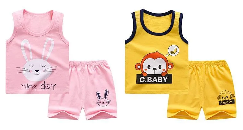 Babies Clothes Vest Sets Baby Girl Outfits Summer Cartoon Sleeveless Suits 0-4 Years Old Kids 2PCS Set Clothing Baby Girl sets Baby Clothing Set