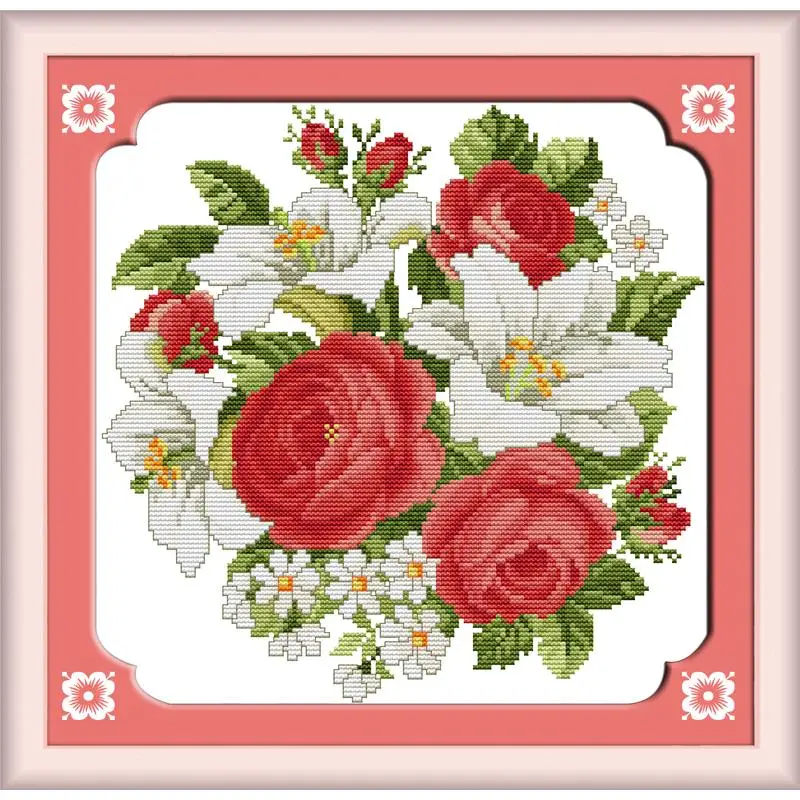 Rose Lily Flower Pattern Cross Stitch Kit 11CT 14CT DIY Embroidery Needlework Set Fine Gifts Home Decoration cross stitch kit