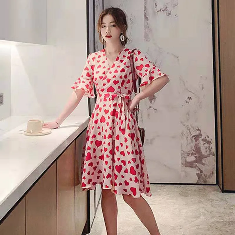 

Floral-Print Dress Female Spring Summer New Style Fashion France Non-mainstream by Age Slimming Tibetan Meat Short-sleeve Dress