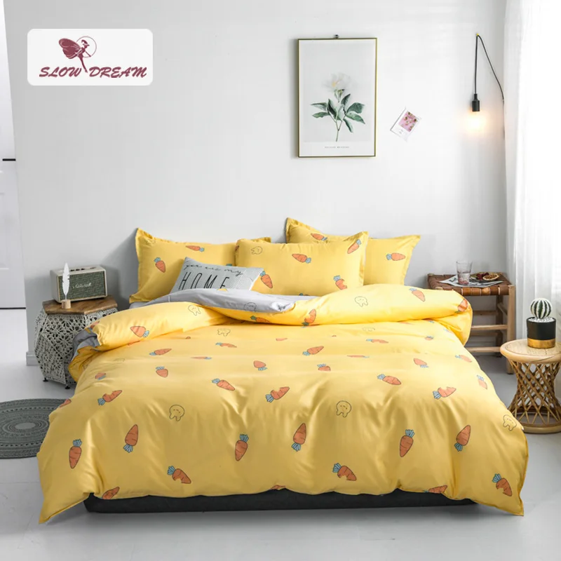 Комплект постельного белья с мультяшным принтом морковь желтое одеяло