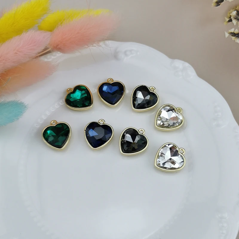 

10pcs Heart Gem Design Metal Charms Earring Making Golden Base Rhinestone Love Shape Pendant Bracelet Jewelry Accessories YZ660