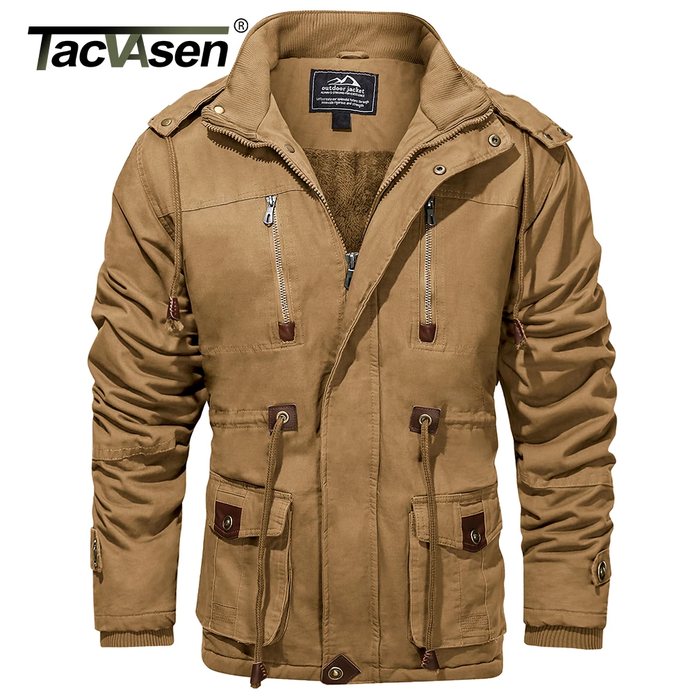 TACVASEN Thicken Fleece Lined Coats Men's Tactical Hooded Jacket Winter