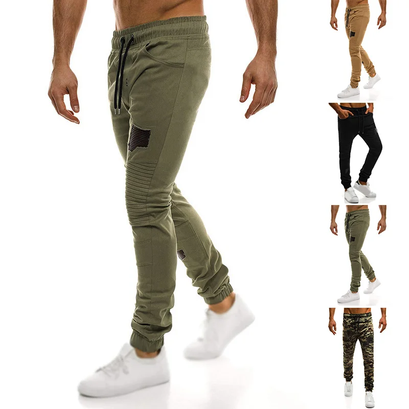 Men's Cotton Blends casual long pants solid drawstring Fashion Fitness Slim Pencil Pants Trousers Casual Sports Plus Size
