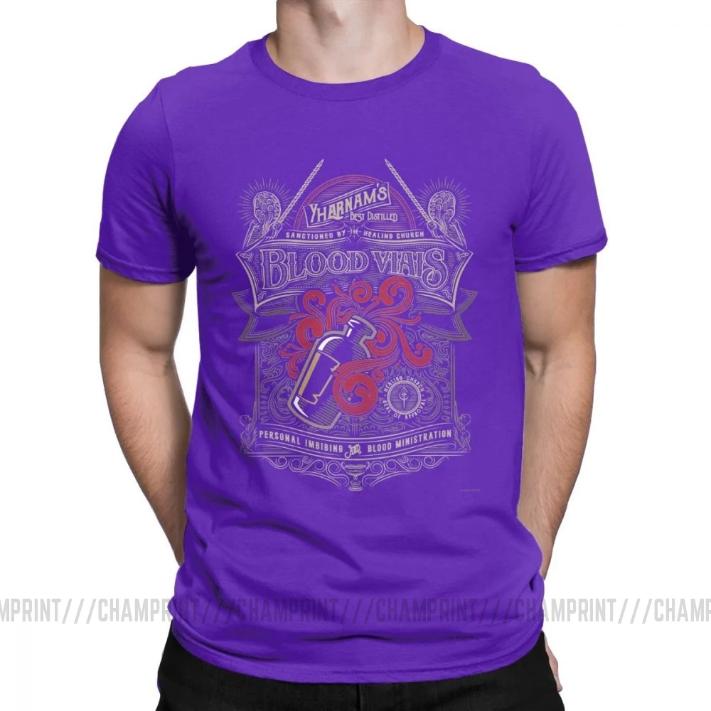 Yharnam's Blood Vials, футболки для мужчин, хлопок, новинка, футболка с круглым вырезом, Bloodborne Dark Souls, футболки с коротким рукавом, топы, идея подарка - Цвет: Фиолетовый