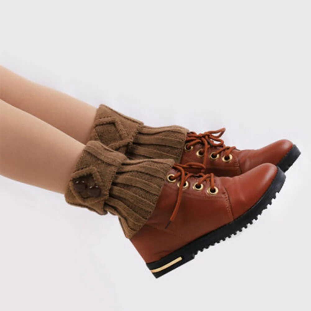 1Pair Covers Crochet Knitting Short Protective Adult Winter Leg Warmer Ankle Cuffs Boot With Button Footless Knee Fashion