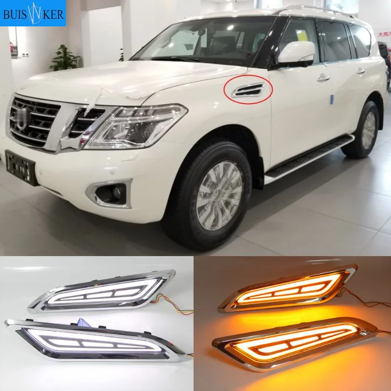

Для Nissan Patrol Y62 Armada аксессуары 2015 2016 2017 2018 2019 светодиодный DRL течет поворота светильник сигнальная лампа боковые вентиляционные отверстия Стикеры
