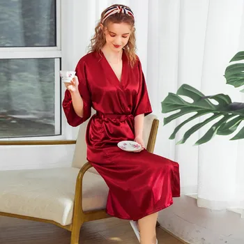 

Women's Satin Wedding Kimono Bride Robe Sleepwear Bridesmaid Robes Pajamas Bathrobe Nightgown Spa Robes Dressing Gown M-2XL