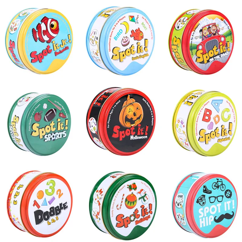 83mm dobble criança caixa amarela ponto ele cartão de jogo básico versão inglês no jogo de férias estrada dobble