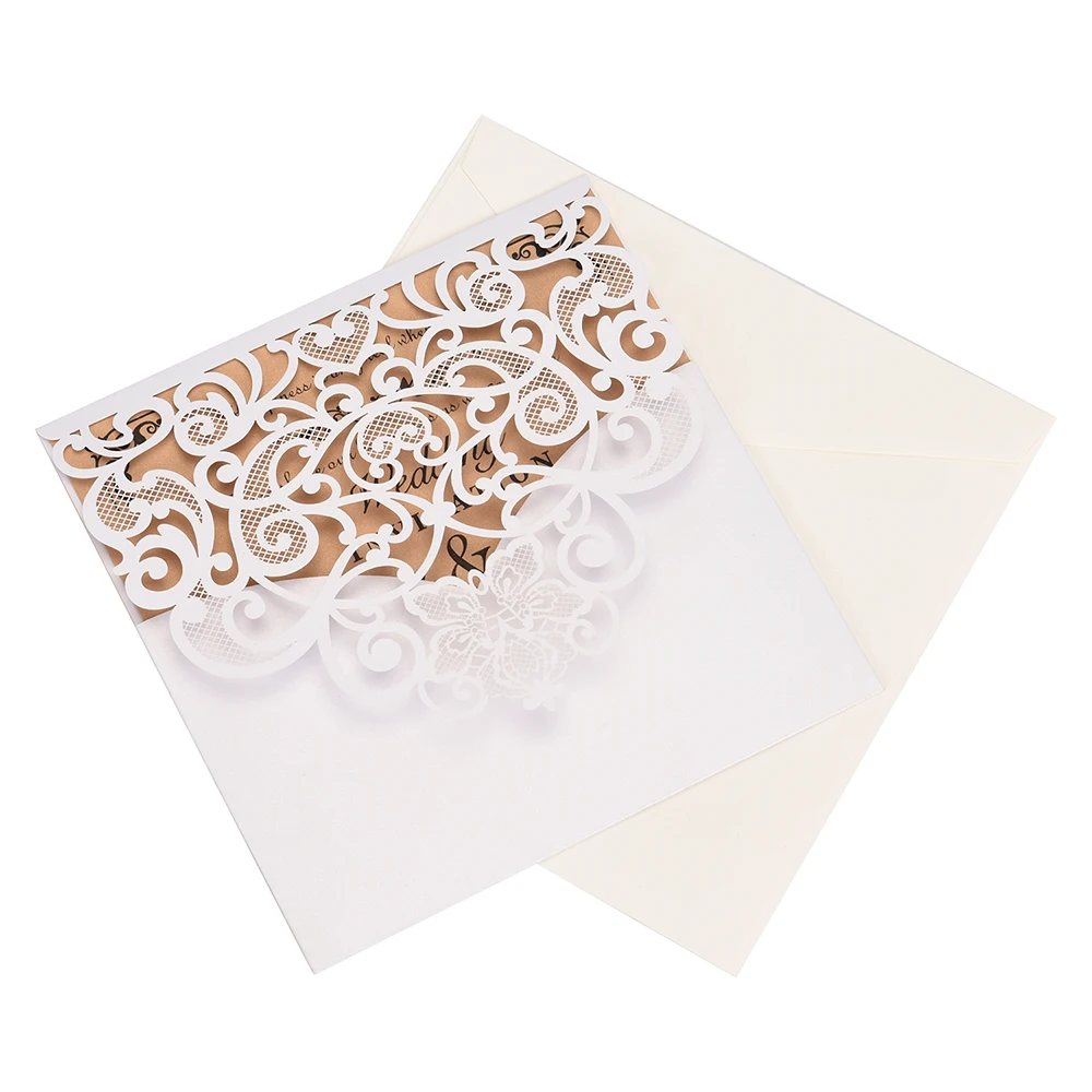 5 PCS Laser Cut Wedding Invites, Personalized Invitation Card with Envelope Kit for Engagement Bridal Shower Wedding Anniversary