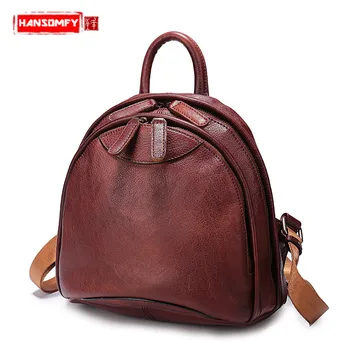 

2018 New Fashion Women Backpacks Genuine Leather Female Shoulder Bags Anti-theft Wild Backpack Retro Color Girl School Bag Small