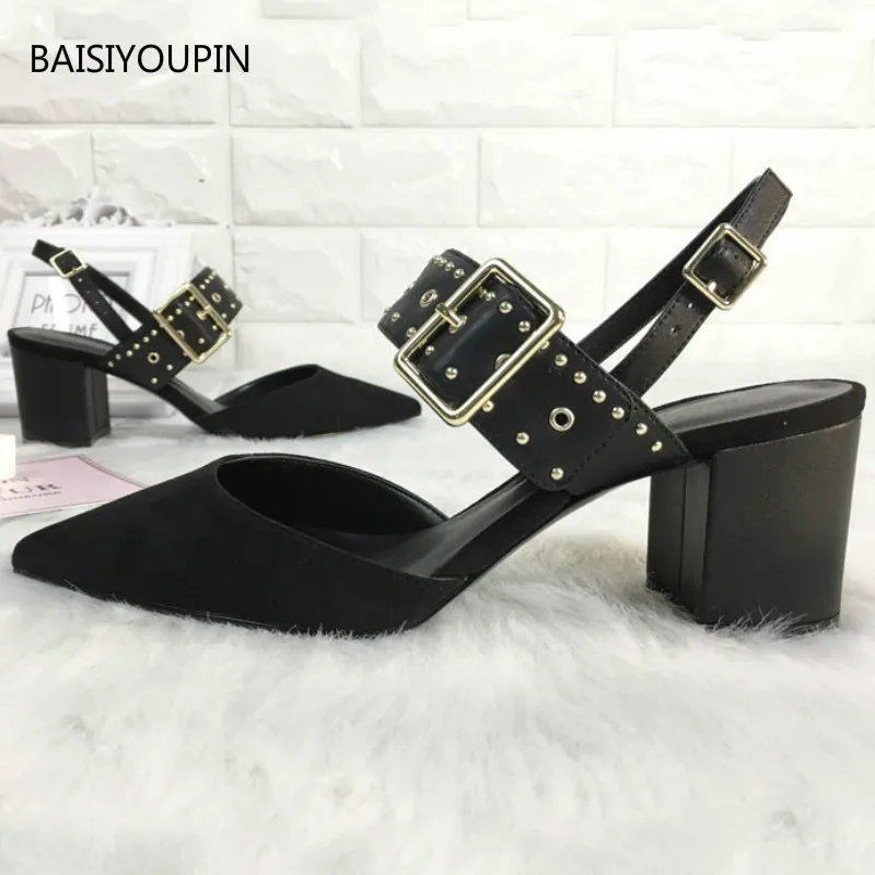 

Fashion New Casual Women Sandals Summer Pumps Shoes High-quality Rivet Pointed Toe 6cm High Heels Female Sandals Office Career