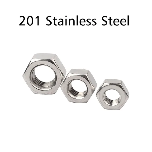 Hex Nut  Hexagon 304 Stainless Steel M1 M1.2 M1.4 M1.6 M2 M2.5 M3 M3.5 M4 M5 M6 M8 M10 M12 M14 M16 M18 M20 M22 M24 M27 M30 M33 201 Stainless Steel