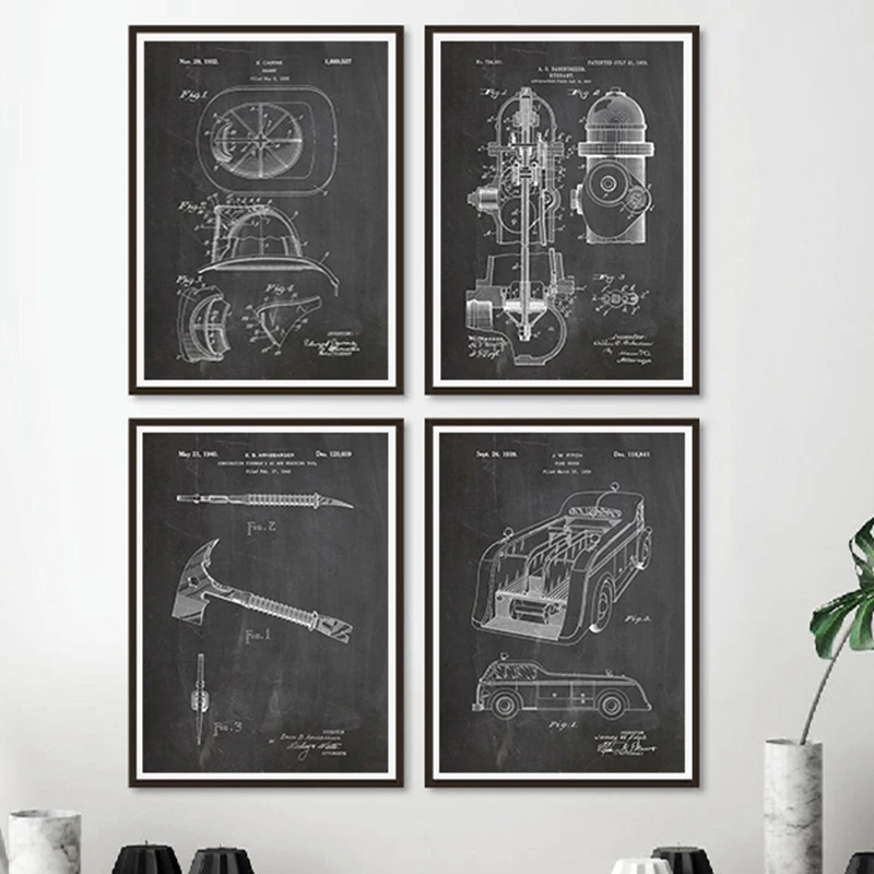 Fireman-Gifts-Firefighter-Patent-Vintage-Canvas-Posters-and-Prints-Firefighter-Fire-Truck-Black-White-Pictures-Wall (2)