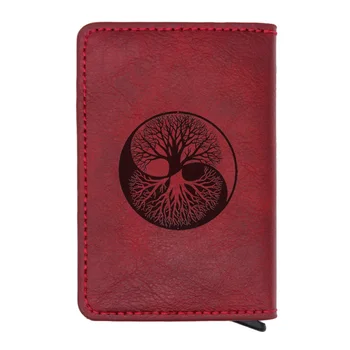 

2020 New Red Tree of Life Rfid Credit Card Holder Anti-Theft Automatic Wallet Card Case Men Women Mini Leather Short Purse