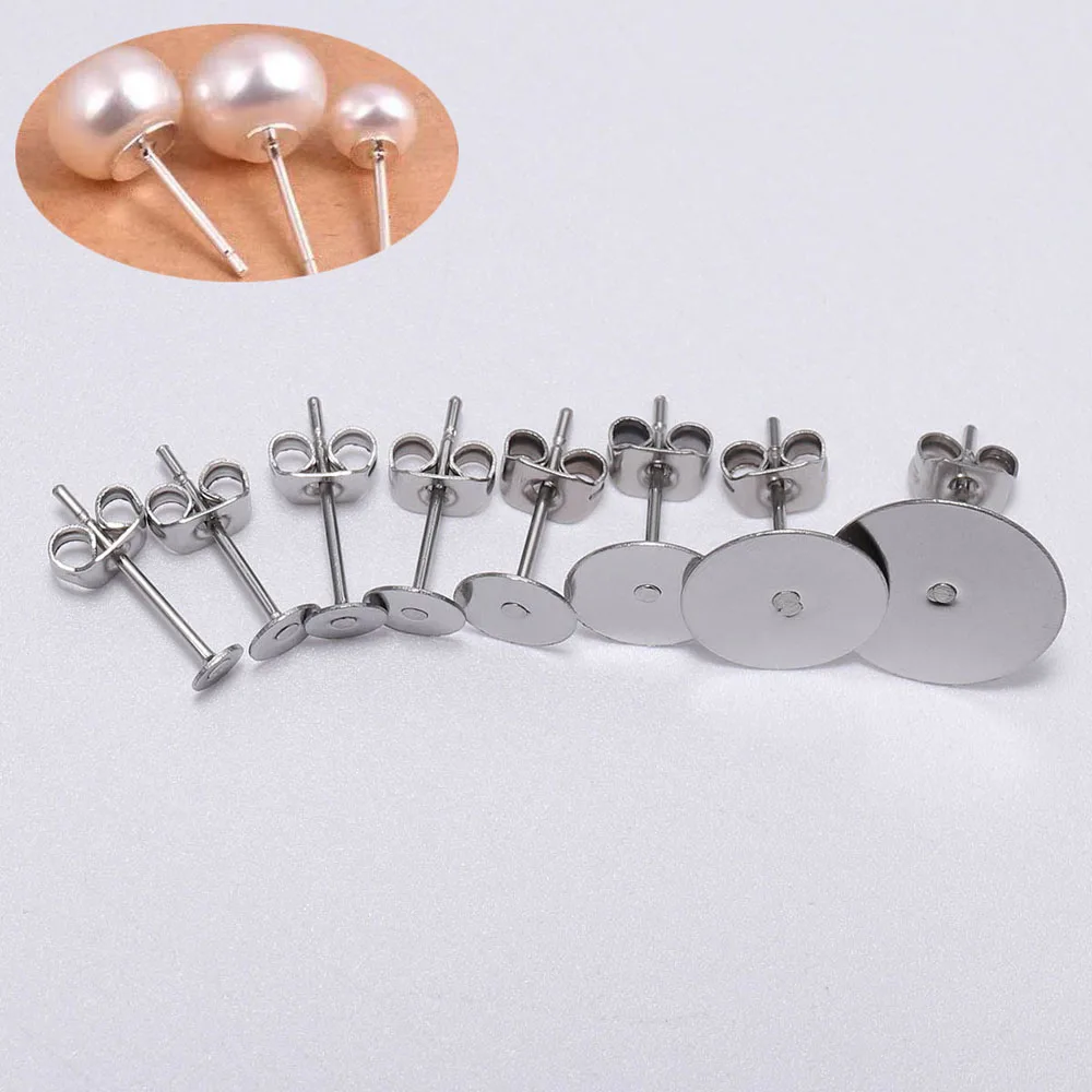 100pcs/pack 7 Sizes Stainless Steel Blank Post Earring Stud Base Pins